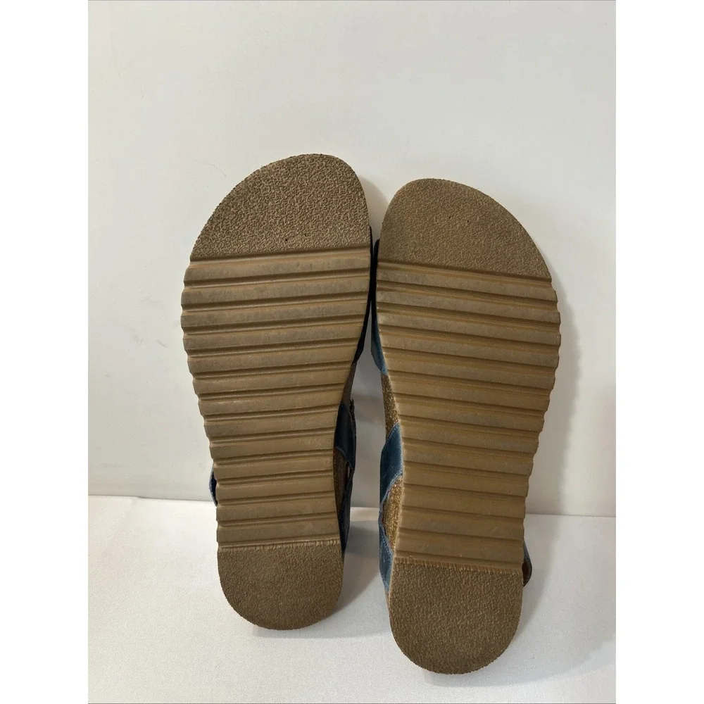 Taos Footwear Women's Symbol Petrol Blue Sandal 8 Cork Leather Suede Comfort